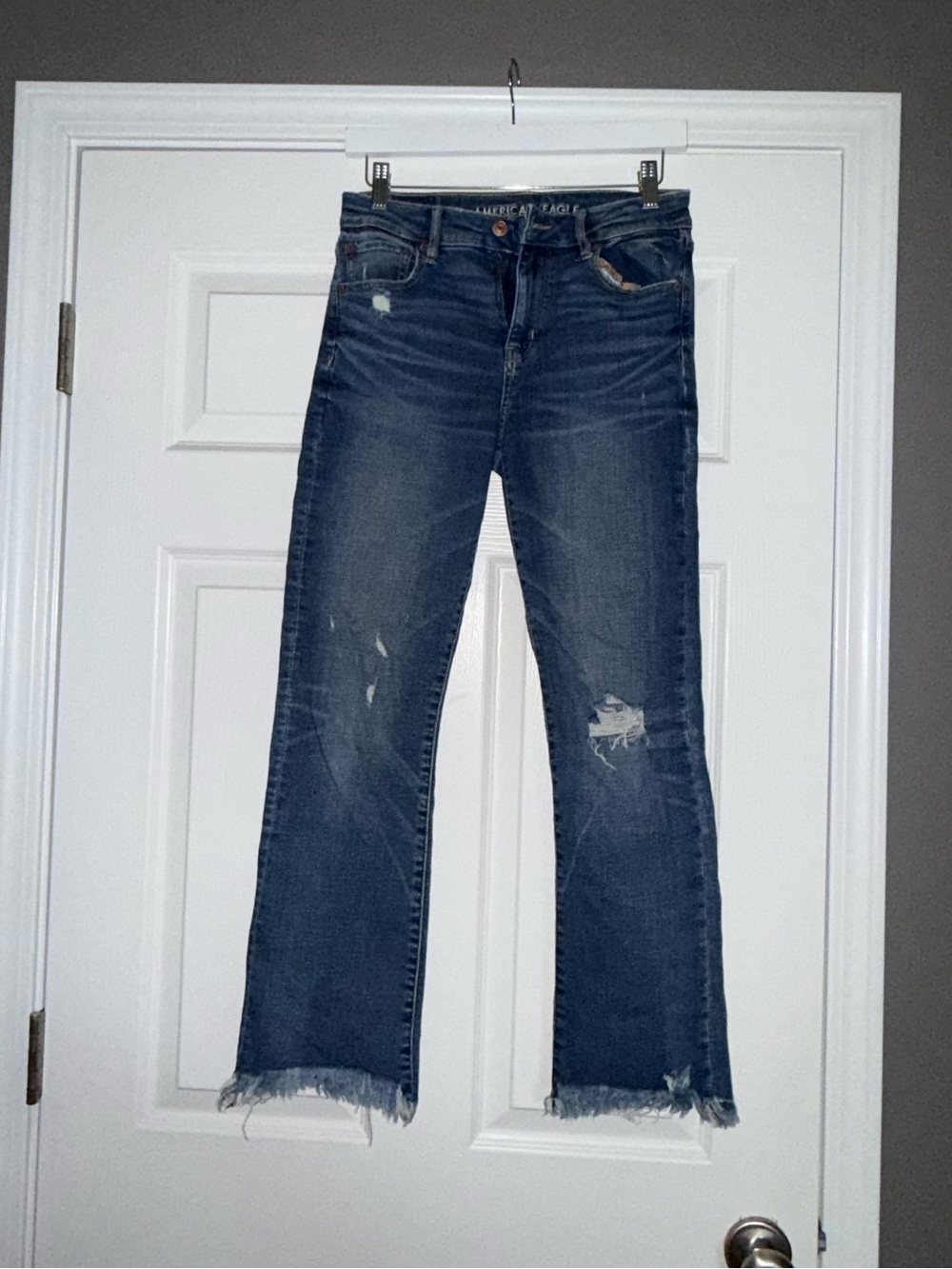 American Eagle Outfitters Blue Distressed kick crop flare Jeans